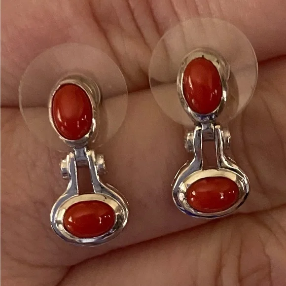 NWT Mediterranean Coral & White Zircon Earrings in Platinum over .925 Sterling